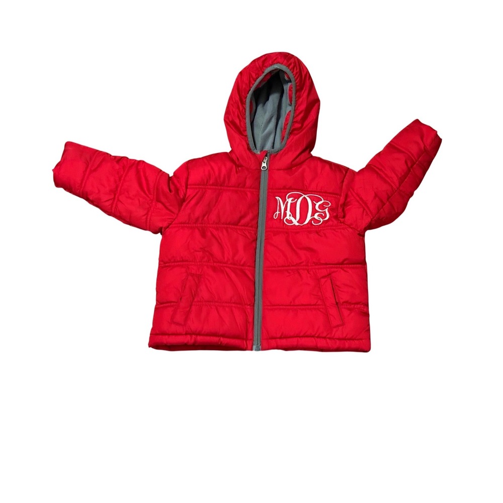 Healthtex Toddler Red Puffer Jacket Fleece Lined Hooded Monogram MDS 24M
